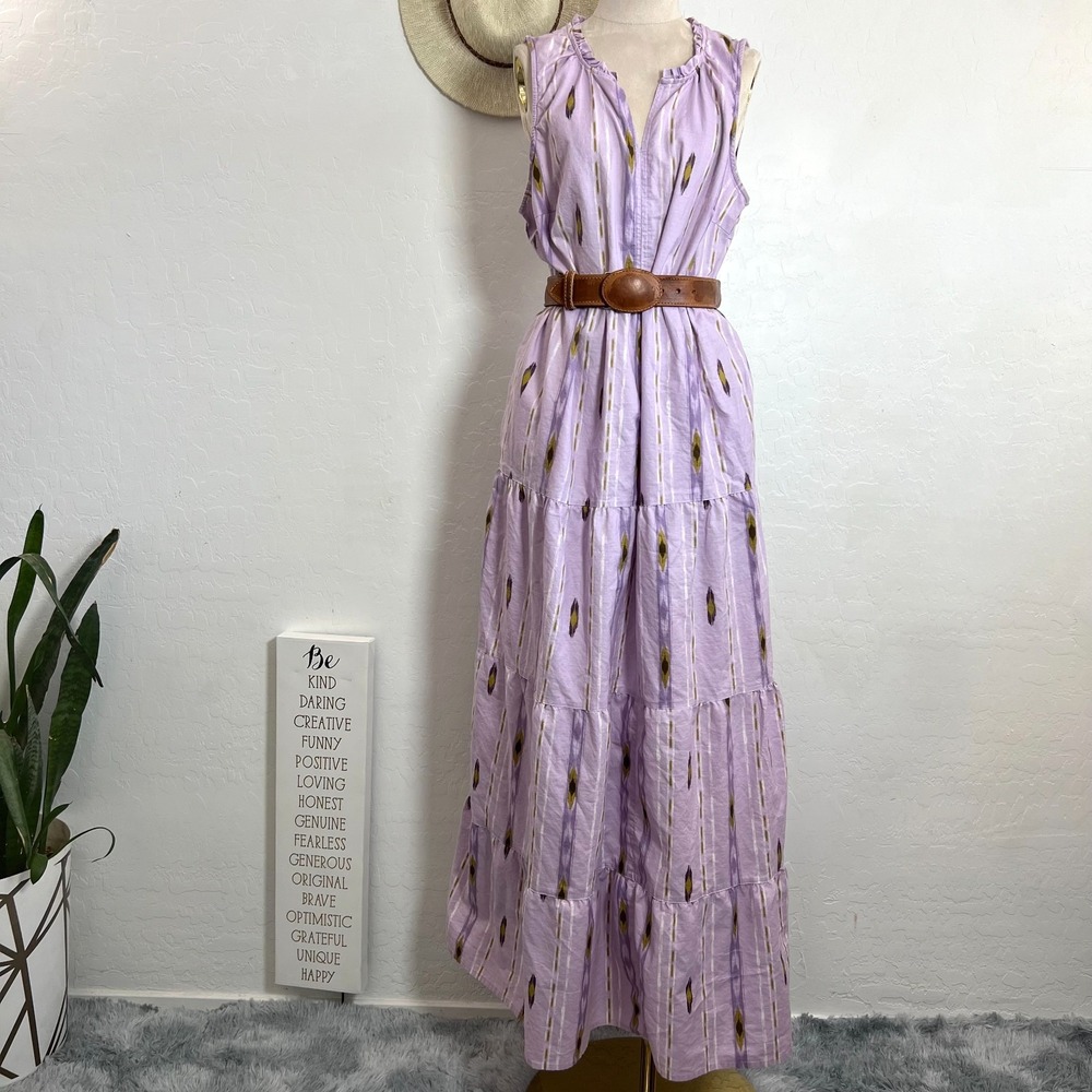 SONOMA maxi sun dress L Lilac aztec southwest boho chic western ruffle pockets